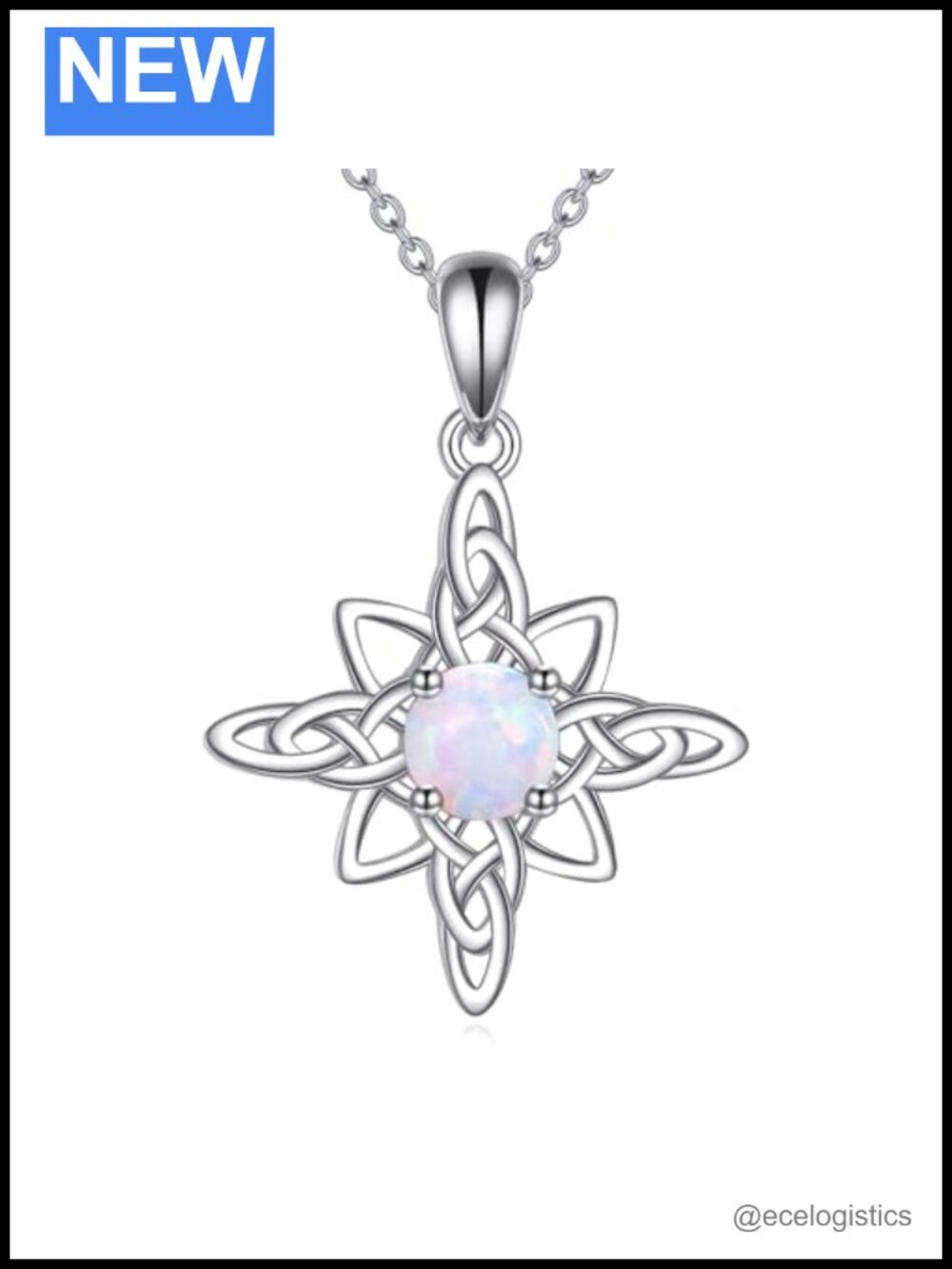 925 Sterling Silver North Star Opal Pendant Necklace Celtic Knot 18+2"